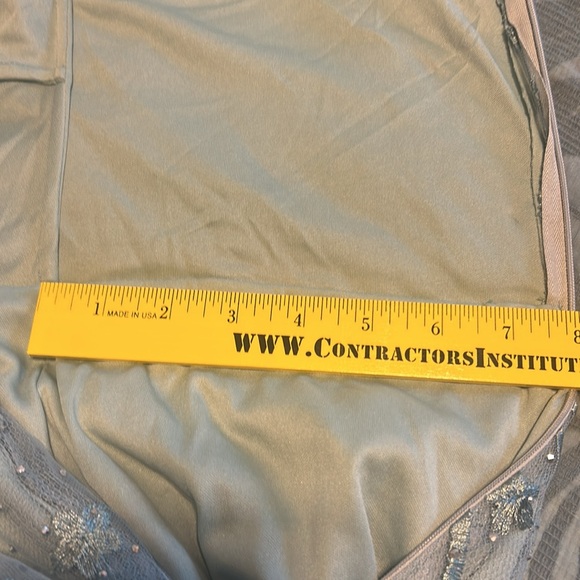 Brand new Mac Duggal dress. Seafoam bluish green, long sleeves. - Picture 15 of 16